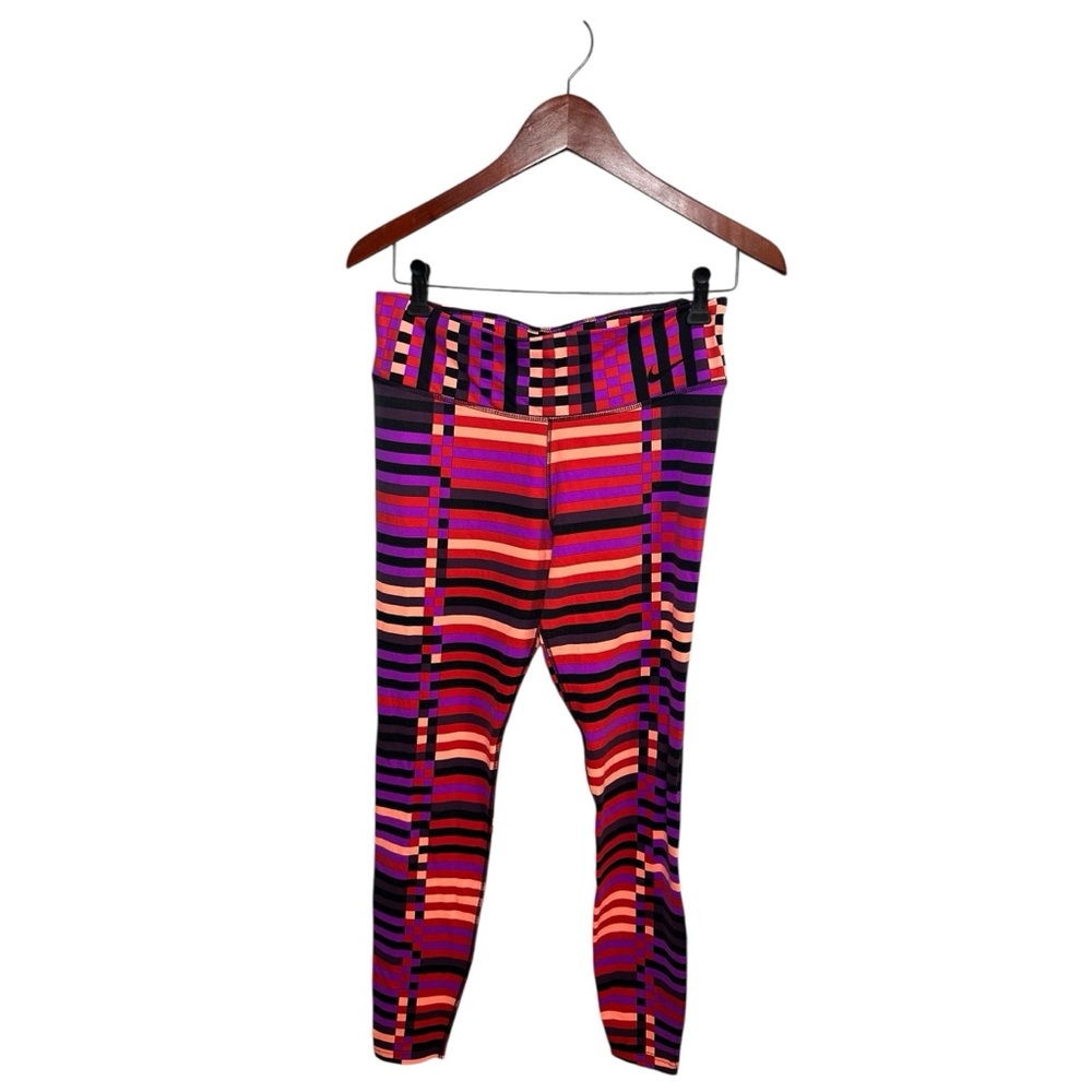 Nike Dri-Fit Dynamic Striped Colorful Red and Purple Leggings L